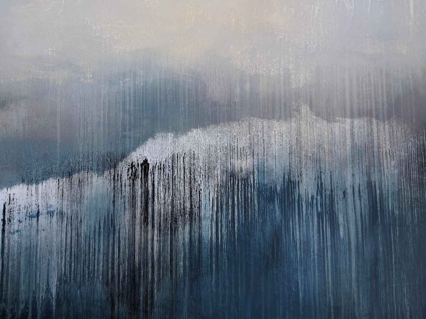 Abstract art with vertical brush strokes in shades of blue and gray