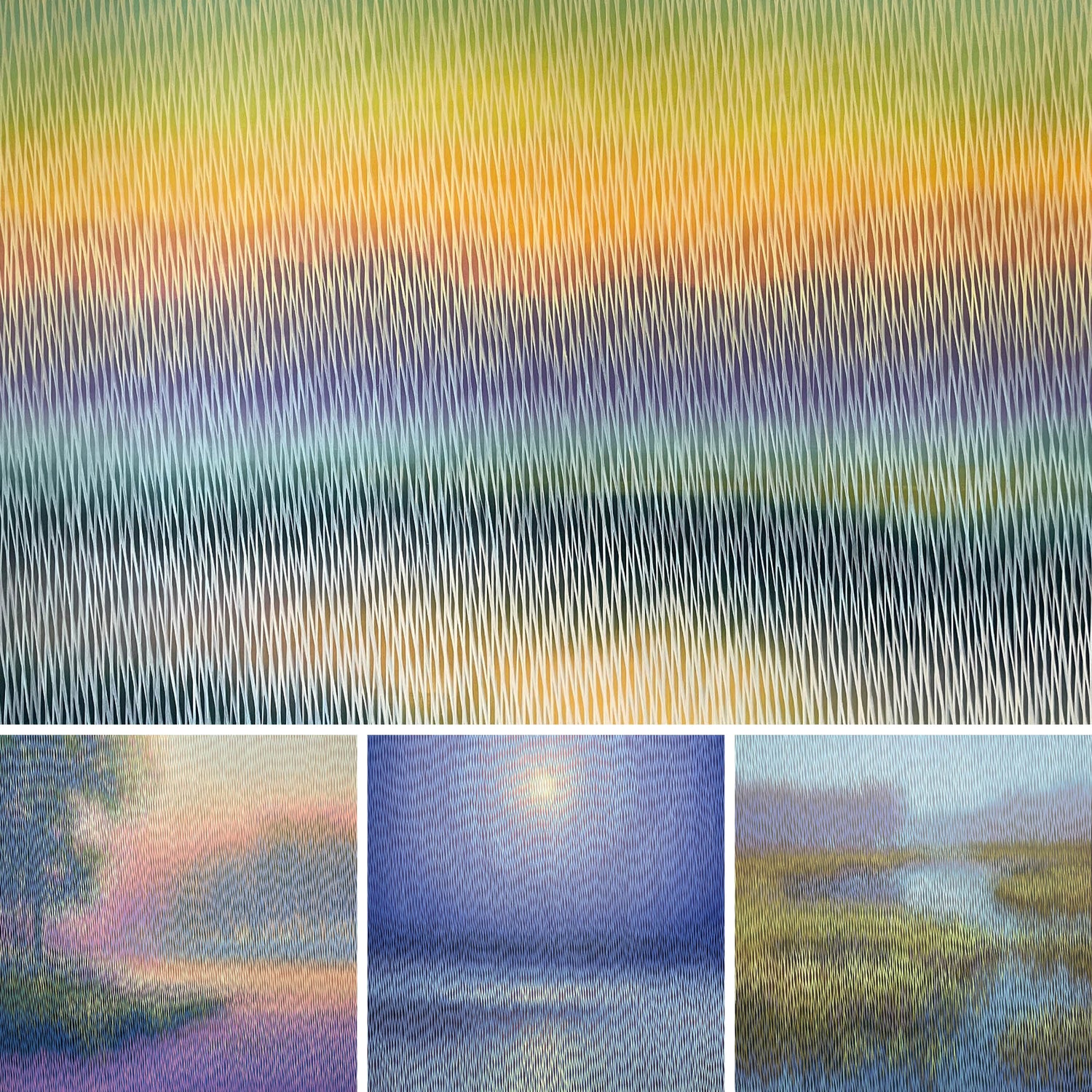 "Meditation" series by Vasyl Kolodiy: minimalist abstract paintings in acrylic. Featuring a signature layered technique with warm and cool tones designed to evoke stillness, focus, and deep inner reflection.