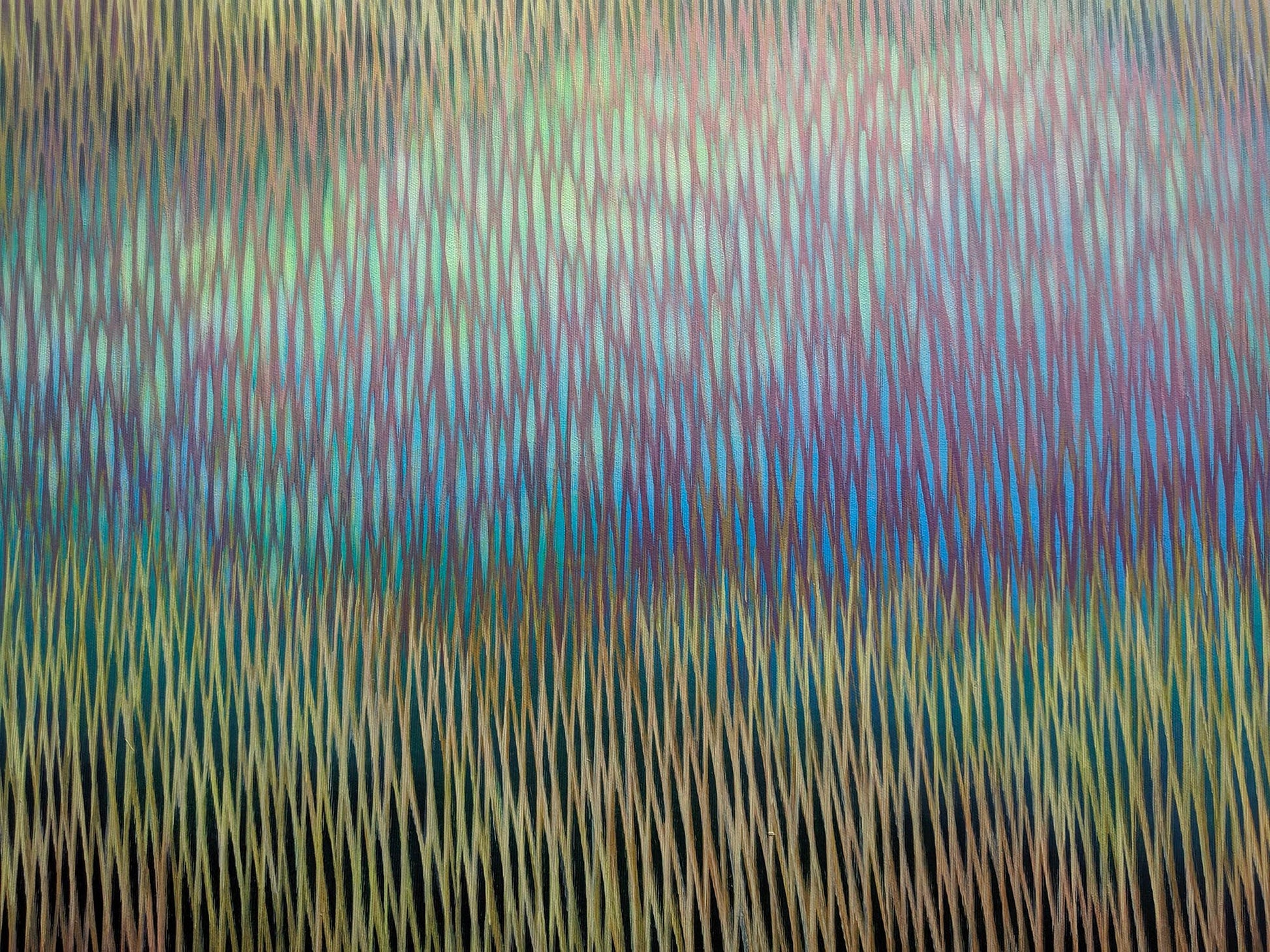 Abstract pattern with wavy lines in green, blue, and purple