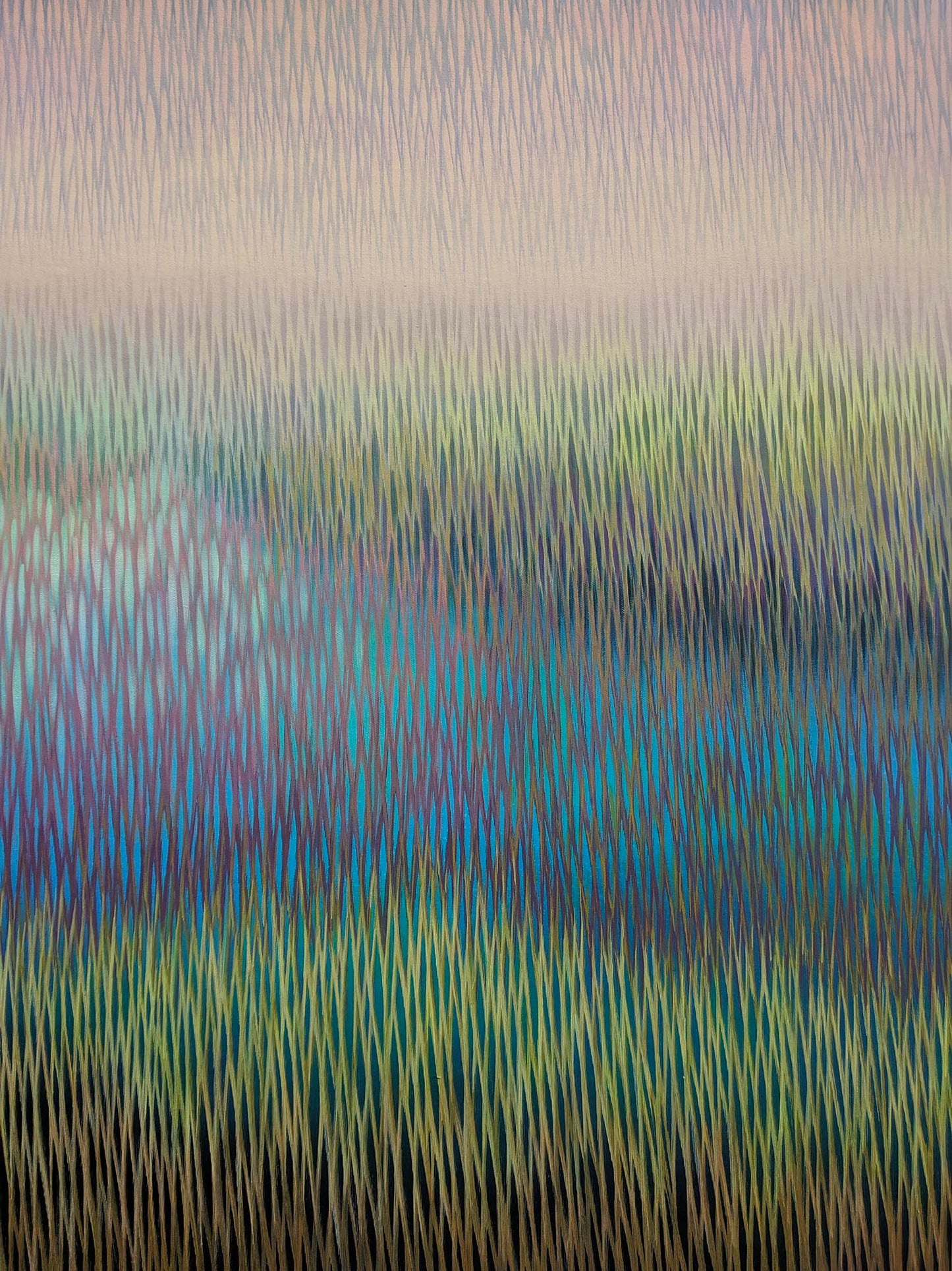 Abstract pattern with vertical lines in green, blue, and black on a textured background