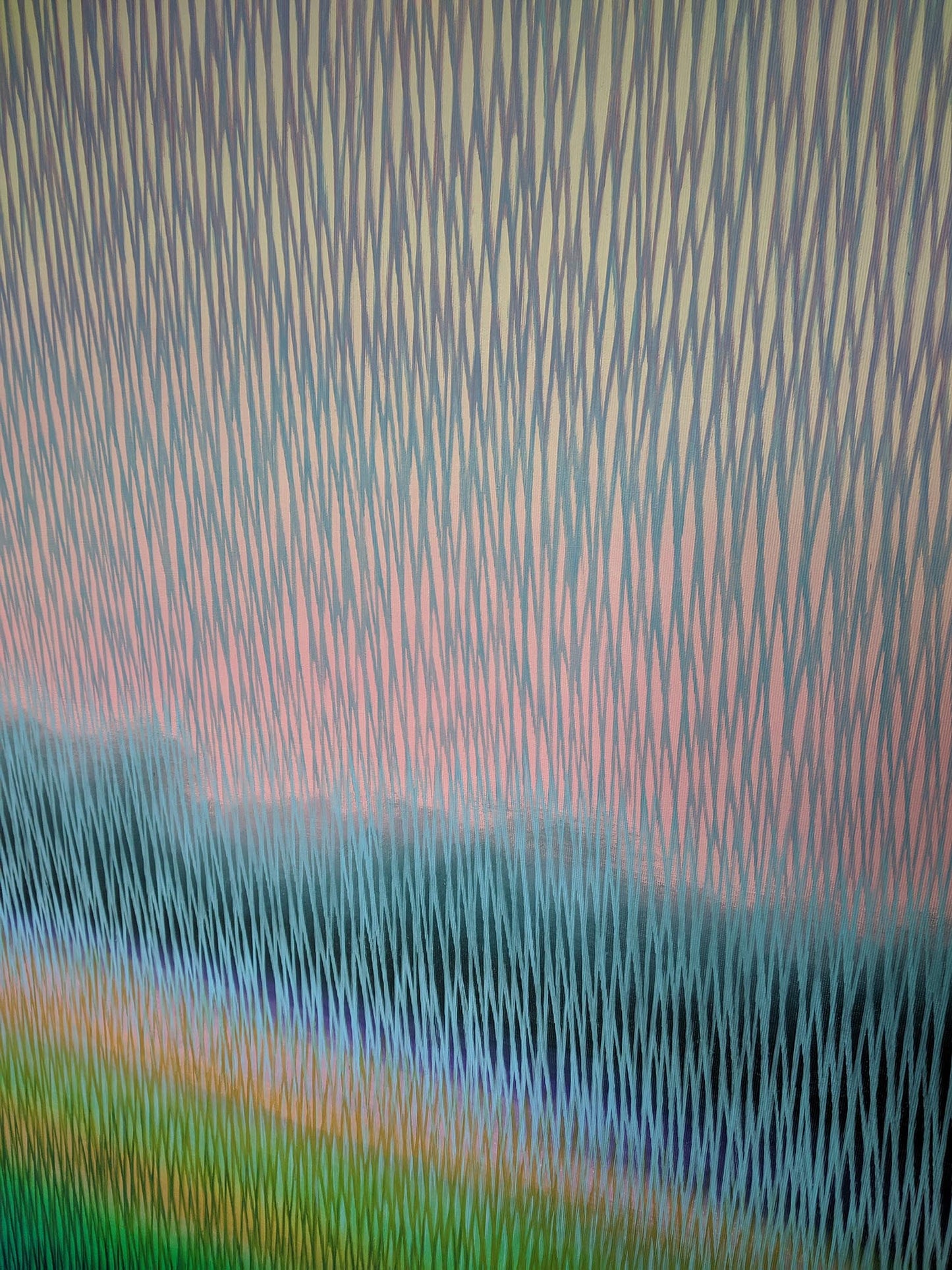 Abstract painting details vertical lines on a textured background