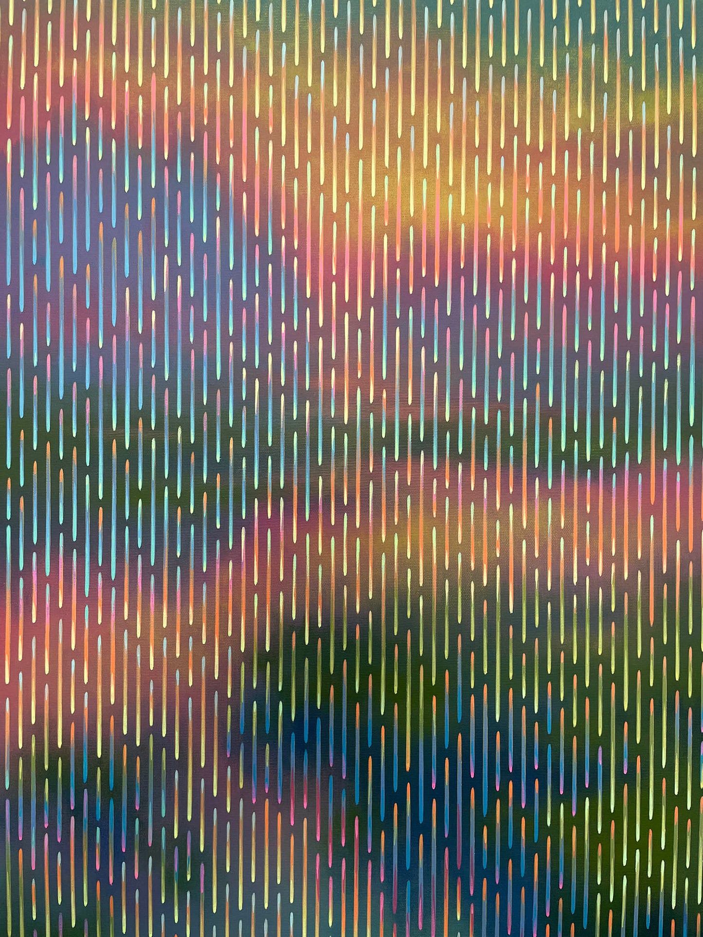 Multicolored original painting with vertical lines on a textured background