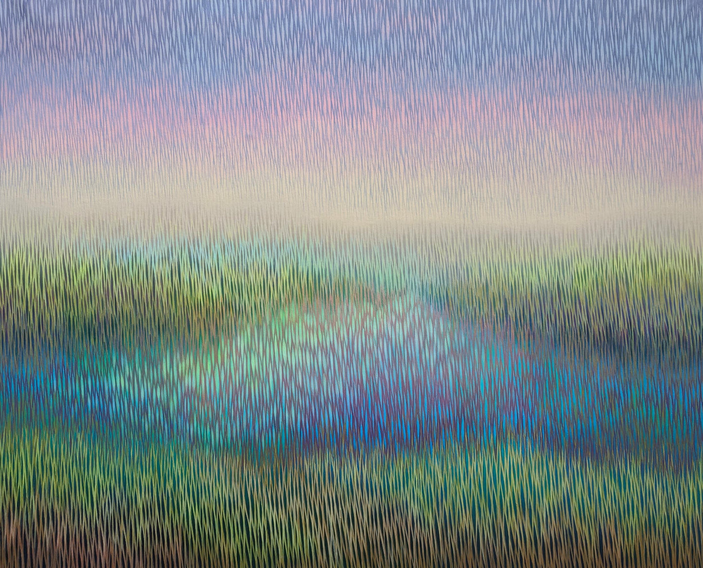 Abstract landscape modern painting with blue and green hues