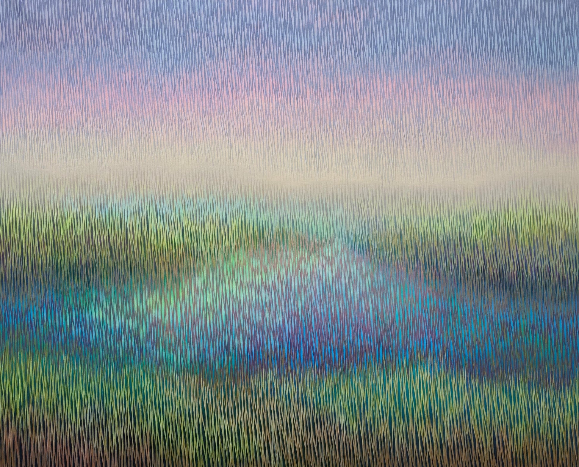 Abstract landscape modern painting with blue and green hues