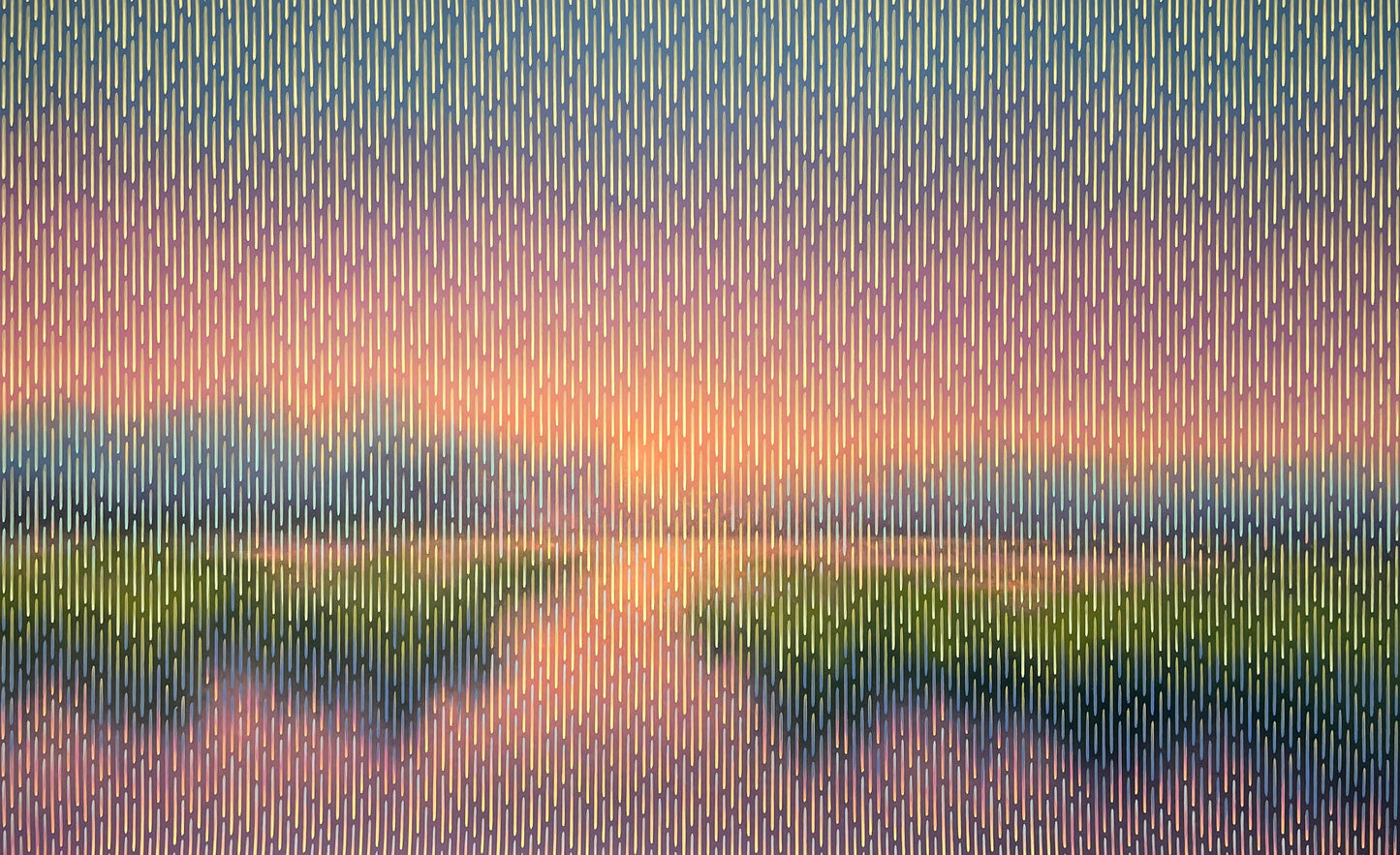 contemporary abstract canvas of a landscape with trees and water