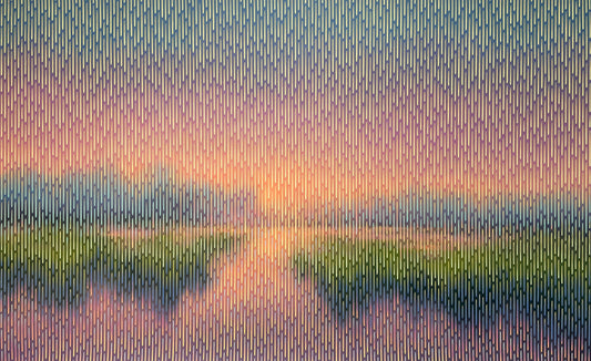 contemporary abstract canvas of a landscape with trees and water
