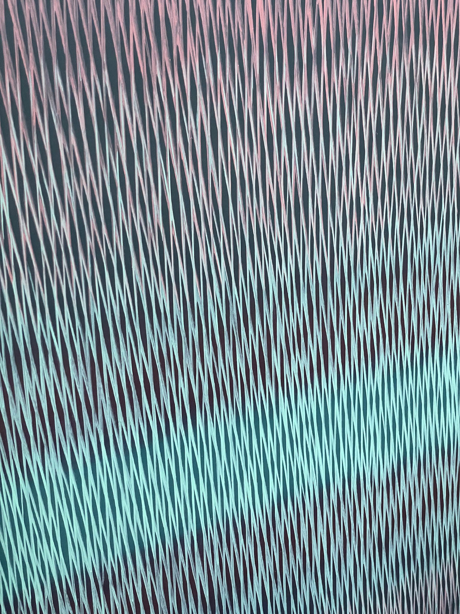 Textured pattern with wavy lines in pink, white, and green on a dark background