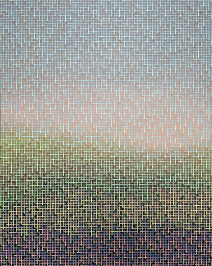 Gradient pattern with geometric shapes transitioning from blue to green to black