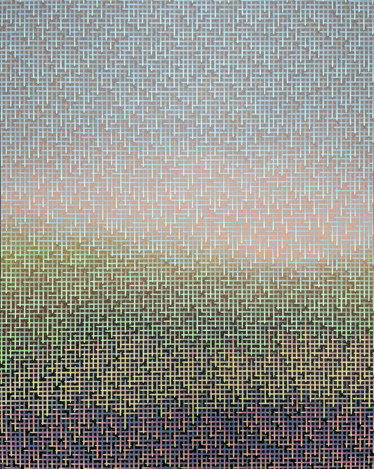 Gradient pattern with geometric shapes transitioning from blue to green to black