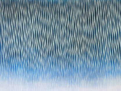 Abstract pattern of white vertical lines on a blue background