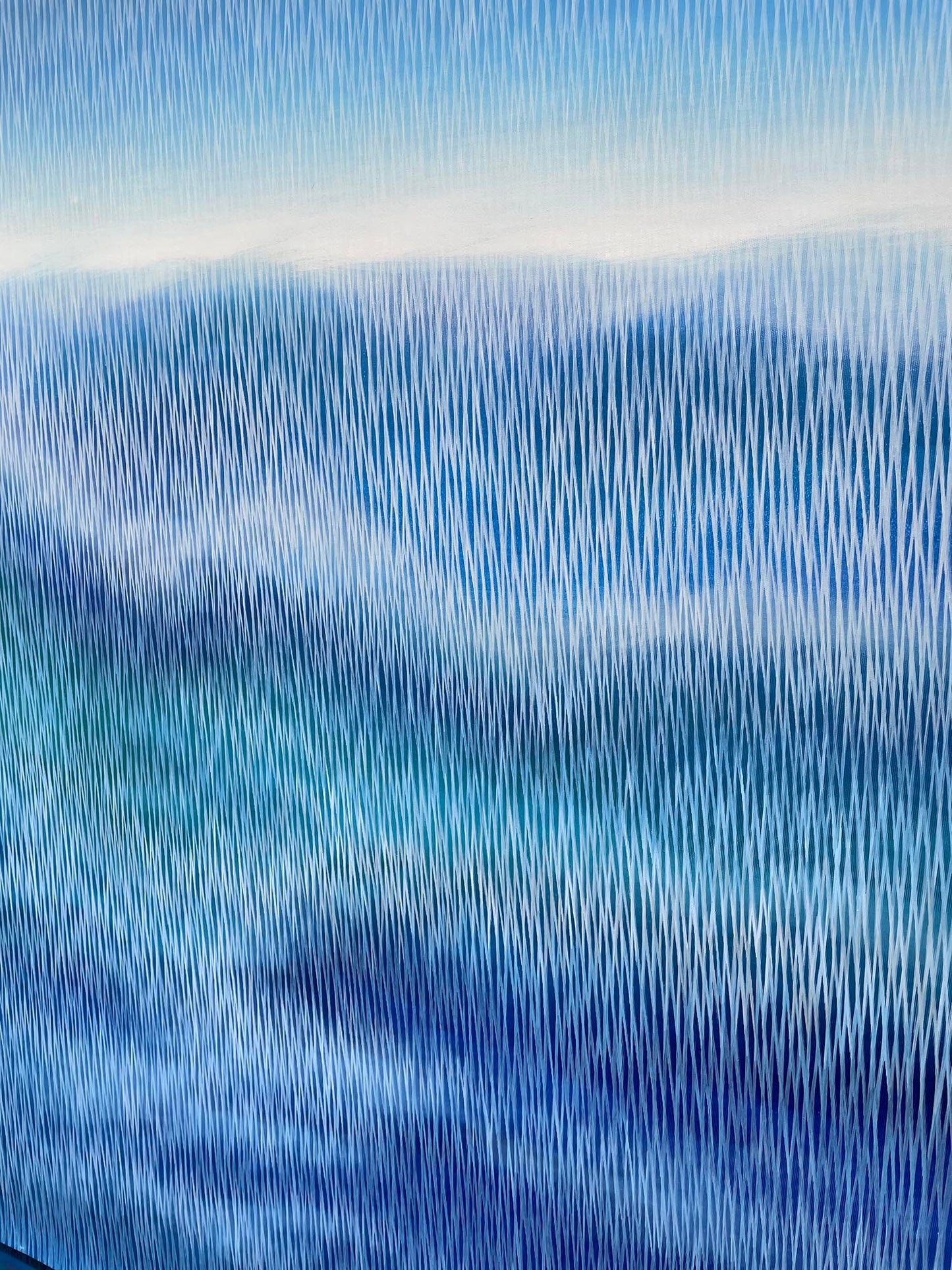 Abstract blue painting with vertical lines on a textured background