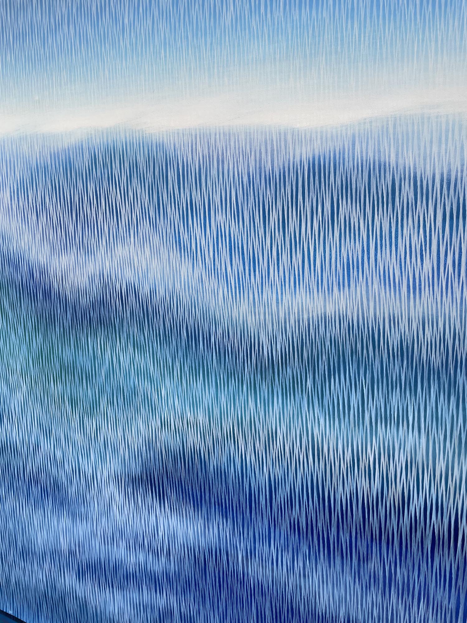 Abstract blue painting with vertical lines on a textured background