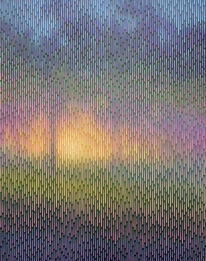 Gradient background with vertical color bars transitioning from blue to purple.