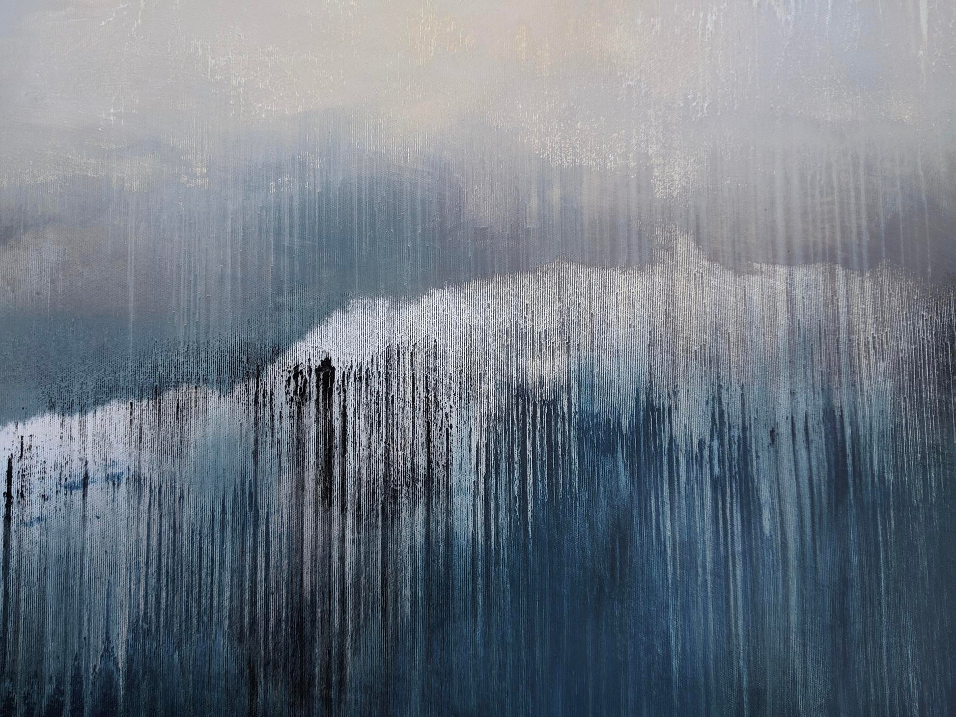 Abstract art with vertical brush strokes in shades of blue and gray