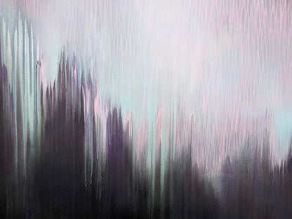 Abstract art with vertical brush strokes in black, white, and gray.