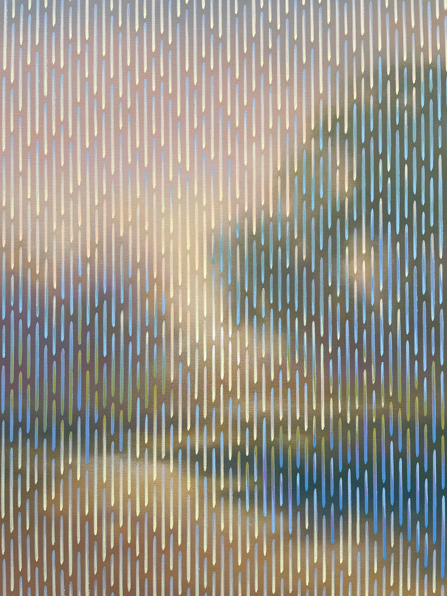  Close-up view of the flat acrylic glazing layers creating a subtle misty horizon effect on Mirage No. 82 artwork.