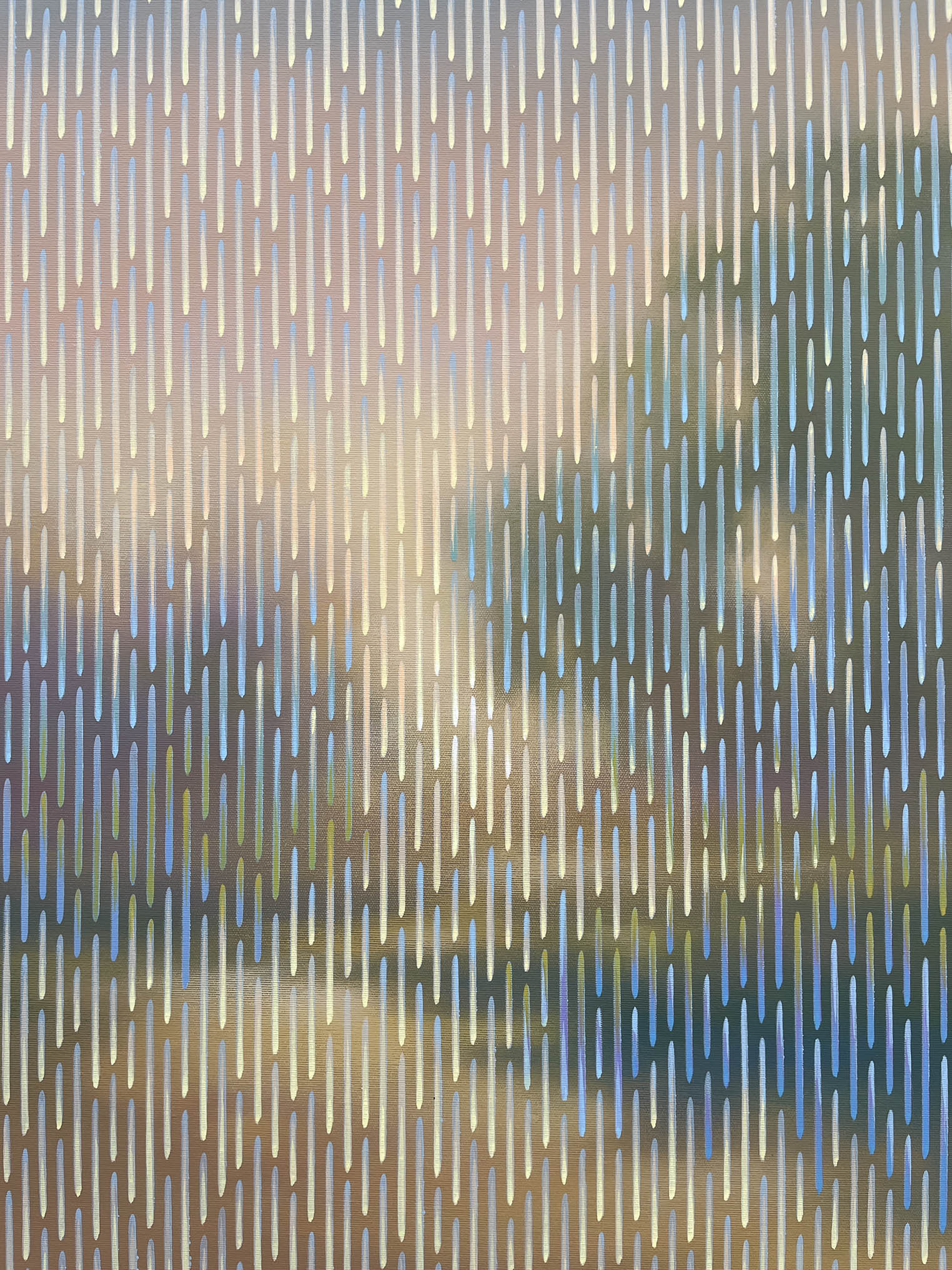  Close-up view of the flat acrylic glazing layers creating a subtle misty horizon effect on Mirage No. 82 artwork.