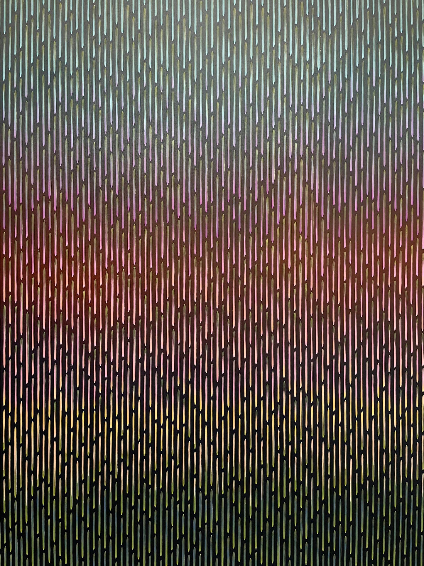 High-resolution close-up of premium flat acrylic pigments and pristine line work on the surface of Mirage No. 71