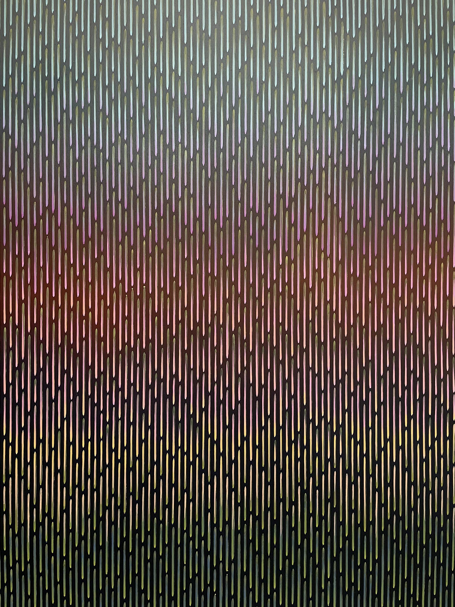 High-resolution close-up of premium flat acrylic pigments and pristine line work on the surface of Mirage No. 71