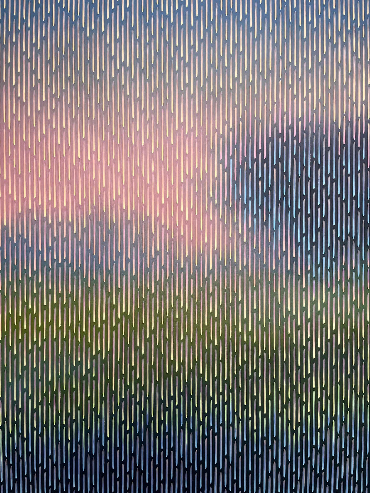 Zoomed-in perspective of the glowing sunset gradients and professional acrylic pigments used in Mirage No. 86 by Vasyl Kolodiy.