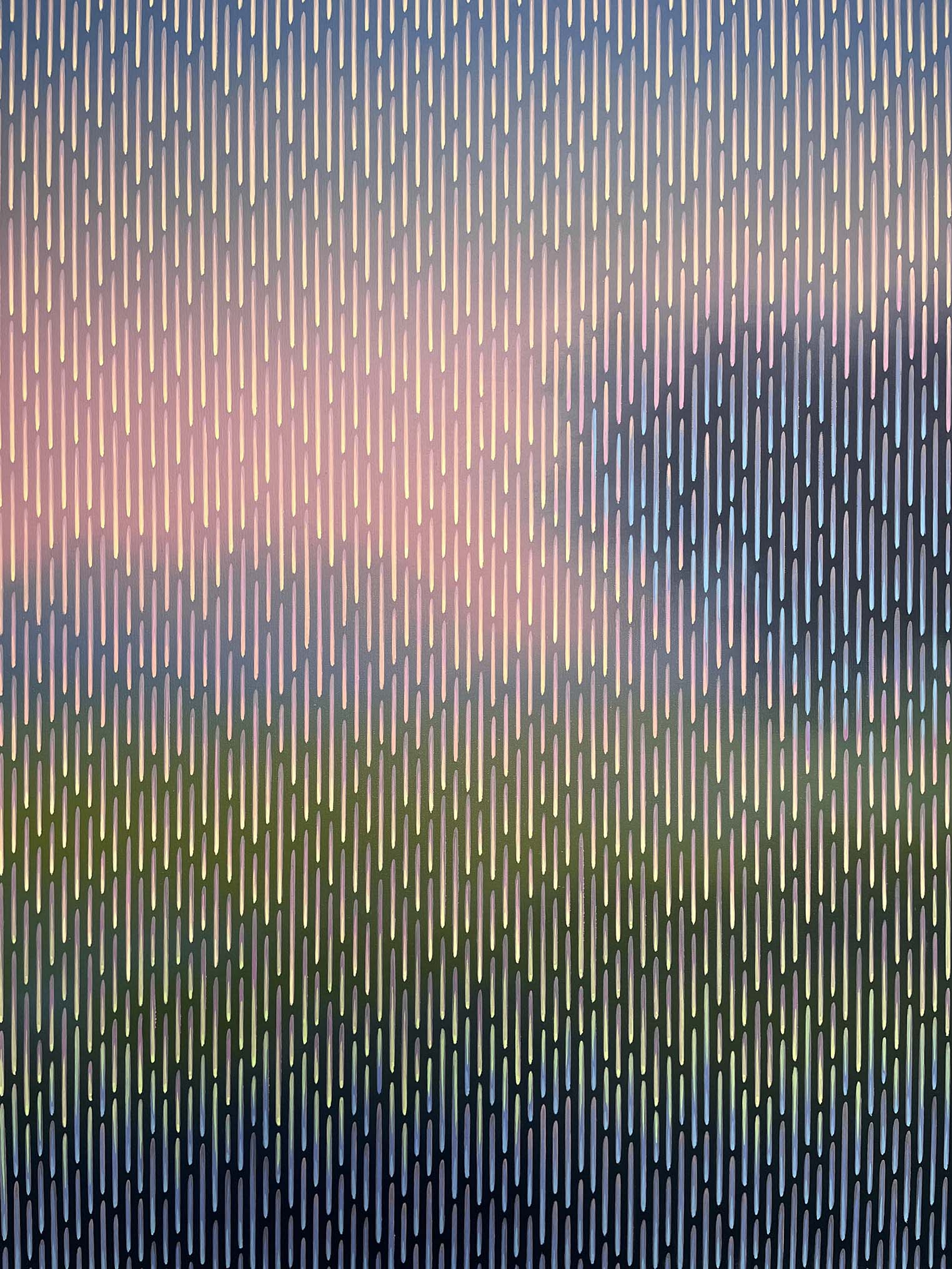 Zoomed-in perspective of the glowing sunset gradients and professional acrylic pigments used in Mirage No. 86 by Vasyl Kolodiy.