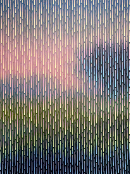 Zoomed-in perspective of the glowing sunset gradients and professional acrylic pigments used in Mirage No. 86 by Vasyl Kolodiy.