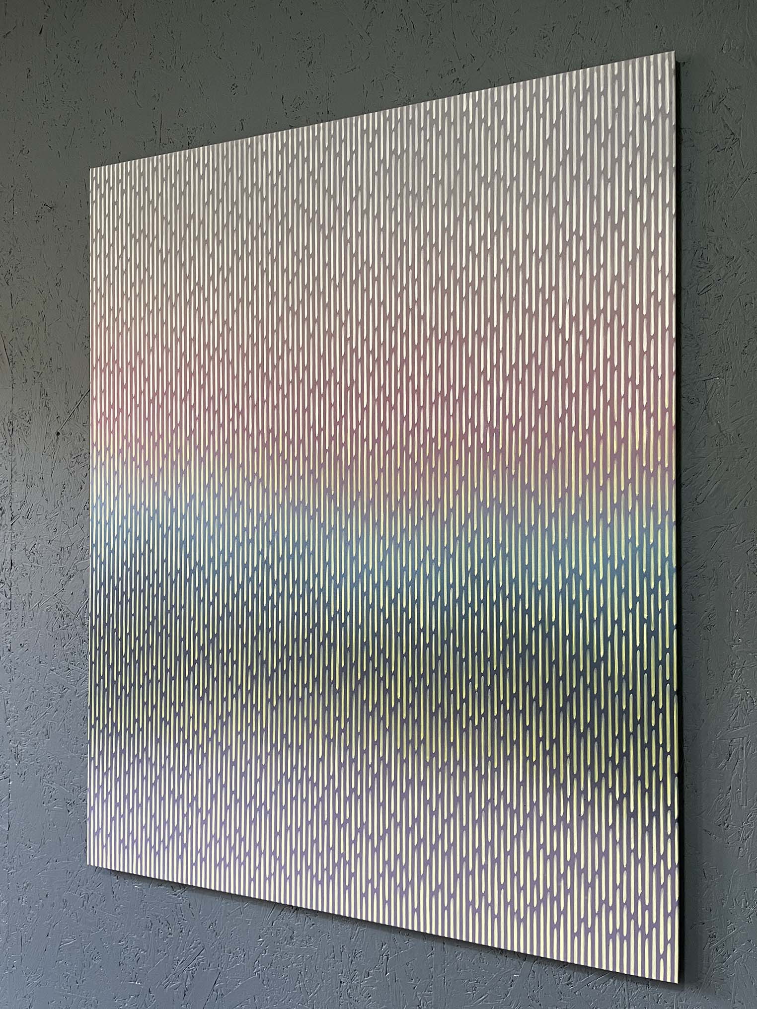 Abstract art piece with gradient colors on a gray background