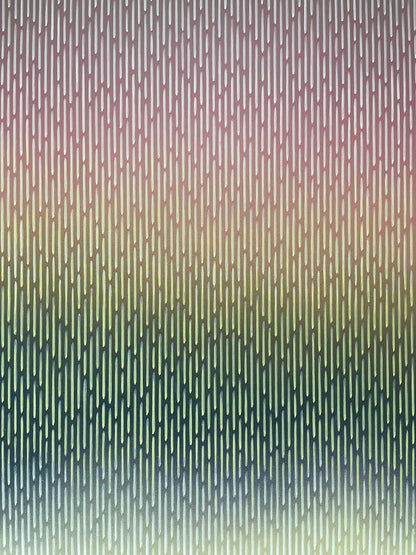  Detailed view of the harmonious neutral tones and clean vertical graphic lines on Mirage No. 60 fine art.