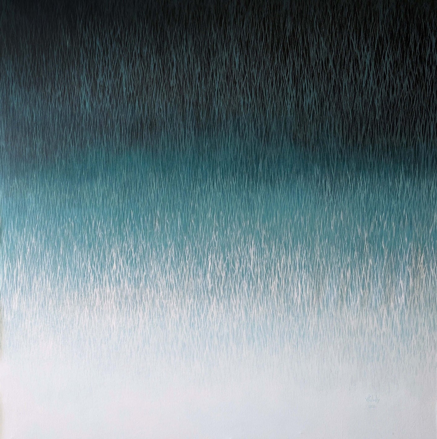 Original painting Meditation 2 transitioning from dark blue to light gray