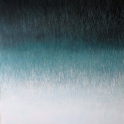 Original painting Meditation 2 transitioning from dark blue to light gray