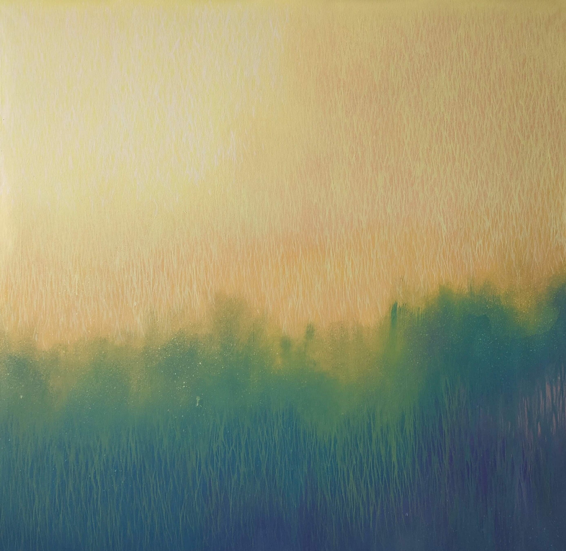 Original artwork Meditatiom 3 by Vasyl Kolodiy. Painting made from green to blue with a textured pattern.