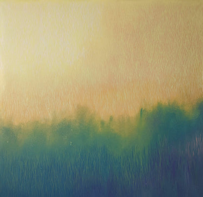 Original artwork Meditatiom 3 by Vasyl Kolodiy. Painting made from green to blue with a textured pattern.