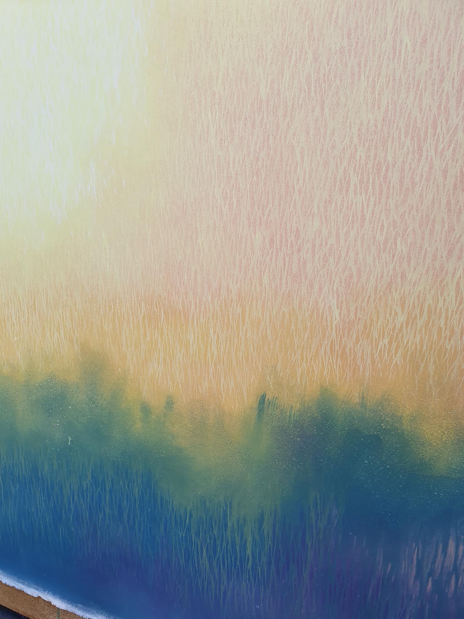 Gradient of blue to green and yellow on canvas