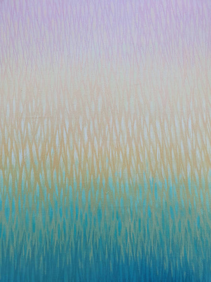 fragment of painting transitioning from purple to yellow with wavy texture