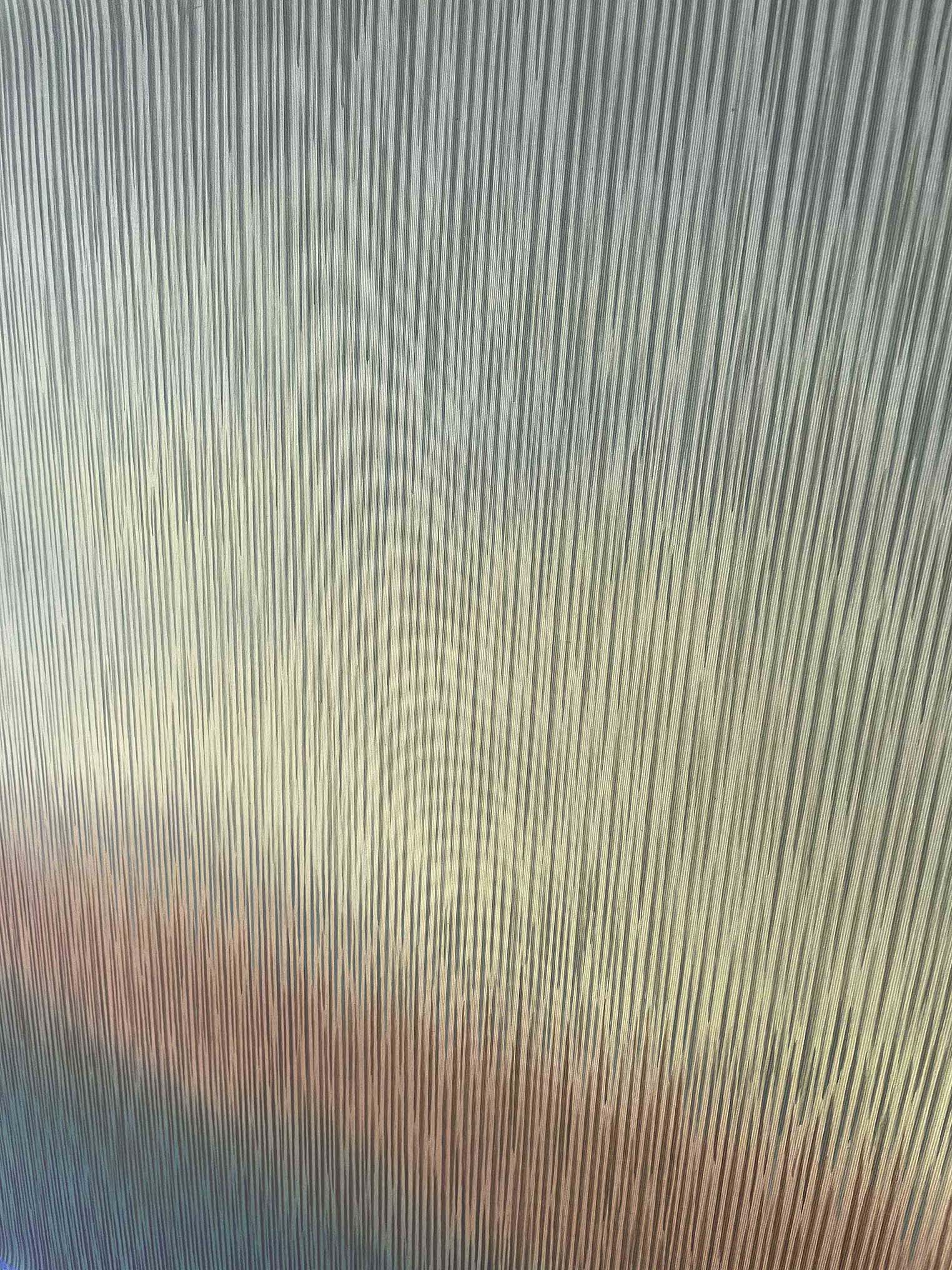 Painting of a large field with rows of crops