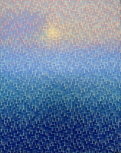 Gradient blue painting with geometric shapes