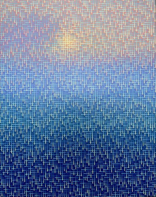 Gradient blue painting with geometric shapes