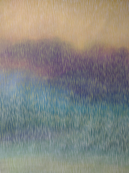 Abstract art with vertical brush strokes in a gradient of colors