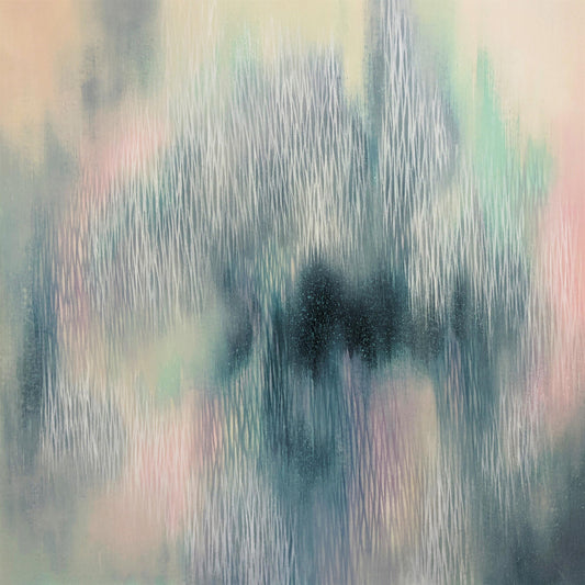 Abstract art with vertical brush strokes in a multicolor palette