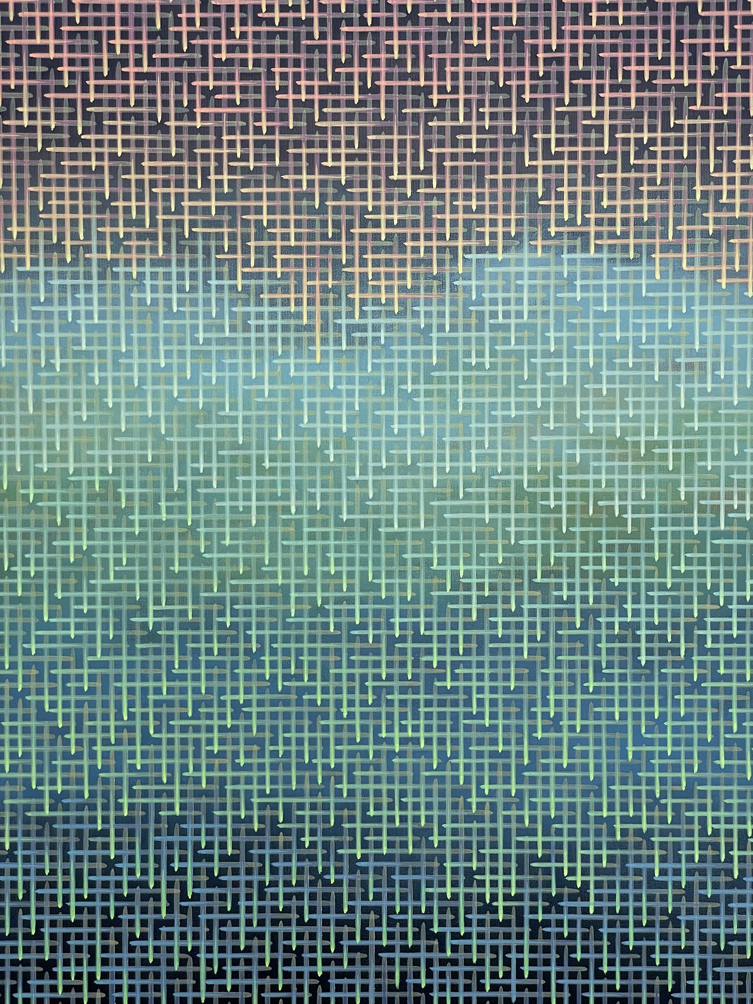 Gradient artwork of blue and green squares with a textured border 