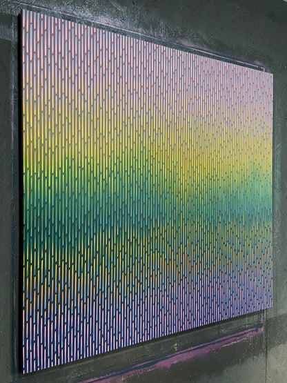Detailed macro view of the optical illusion matrix that defines the abstract landscape forms in Mirage No. 72