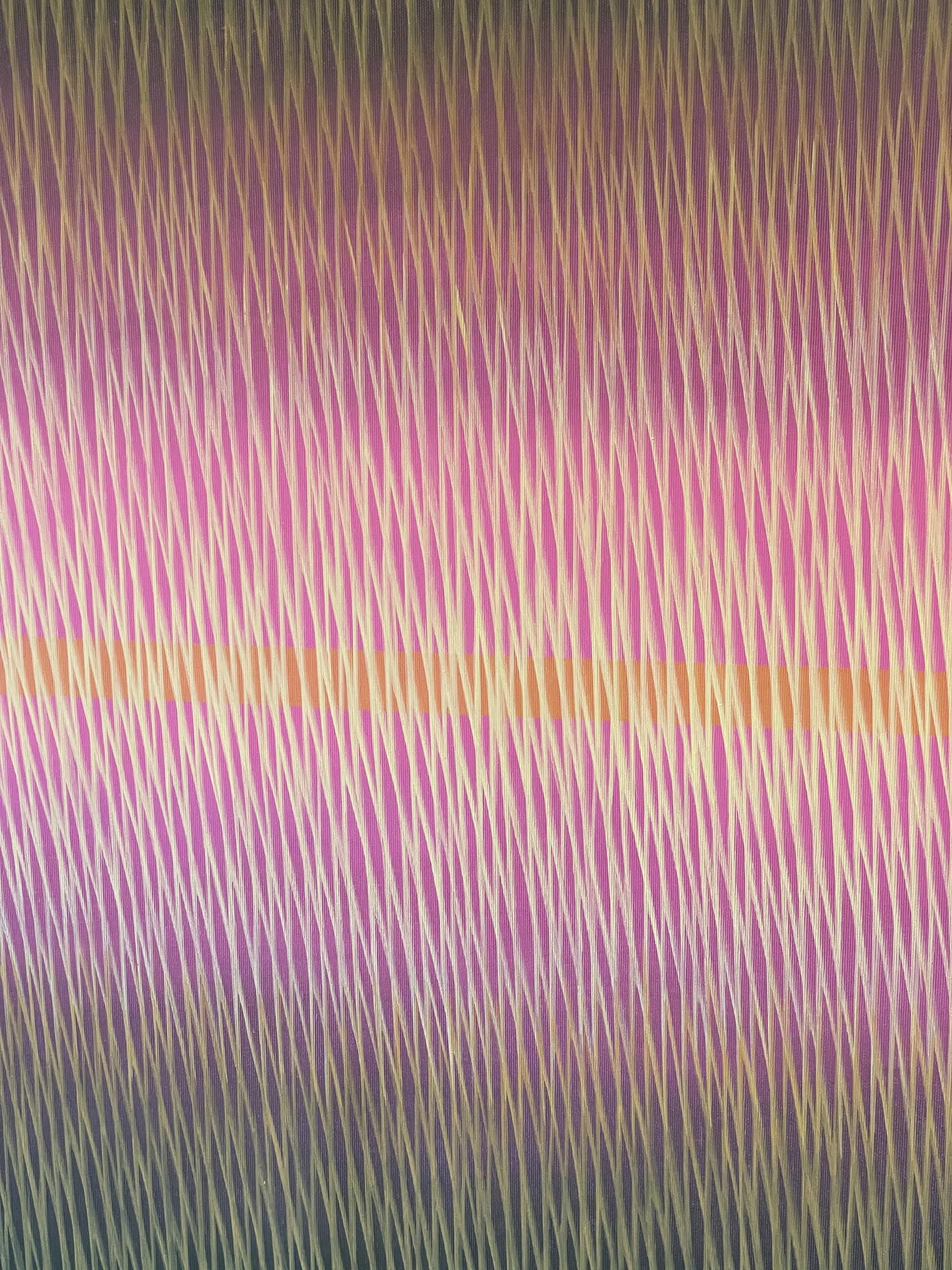 Textured fabric with a pattern of thin lines in purple, green, and gold.