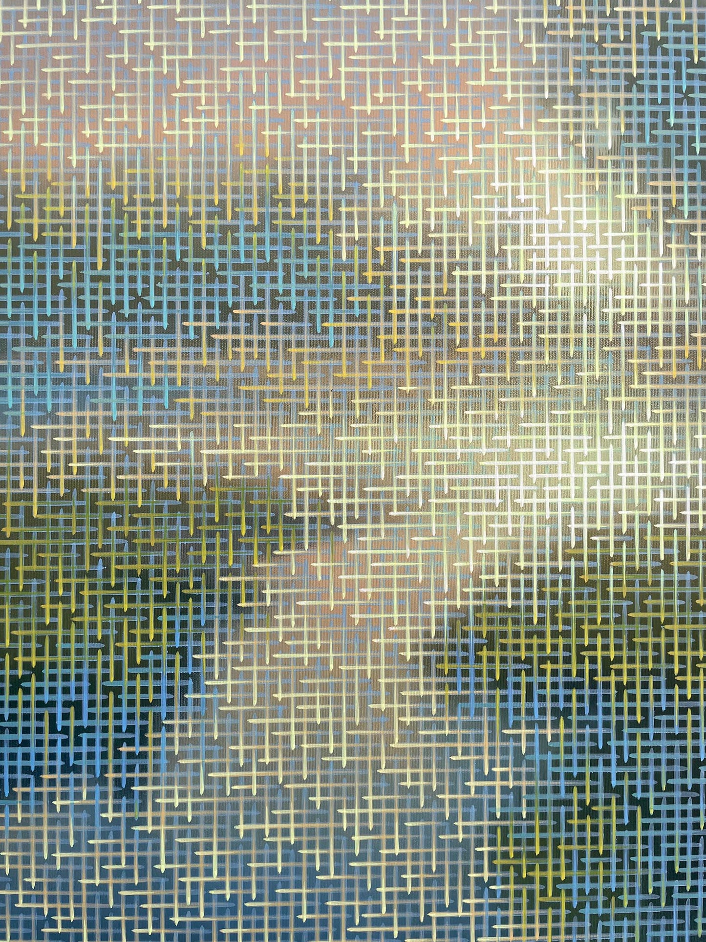 Abstract pattern with geometric shapes in blue, green, and gray tones.