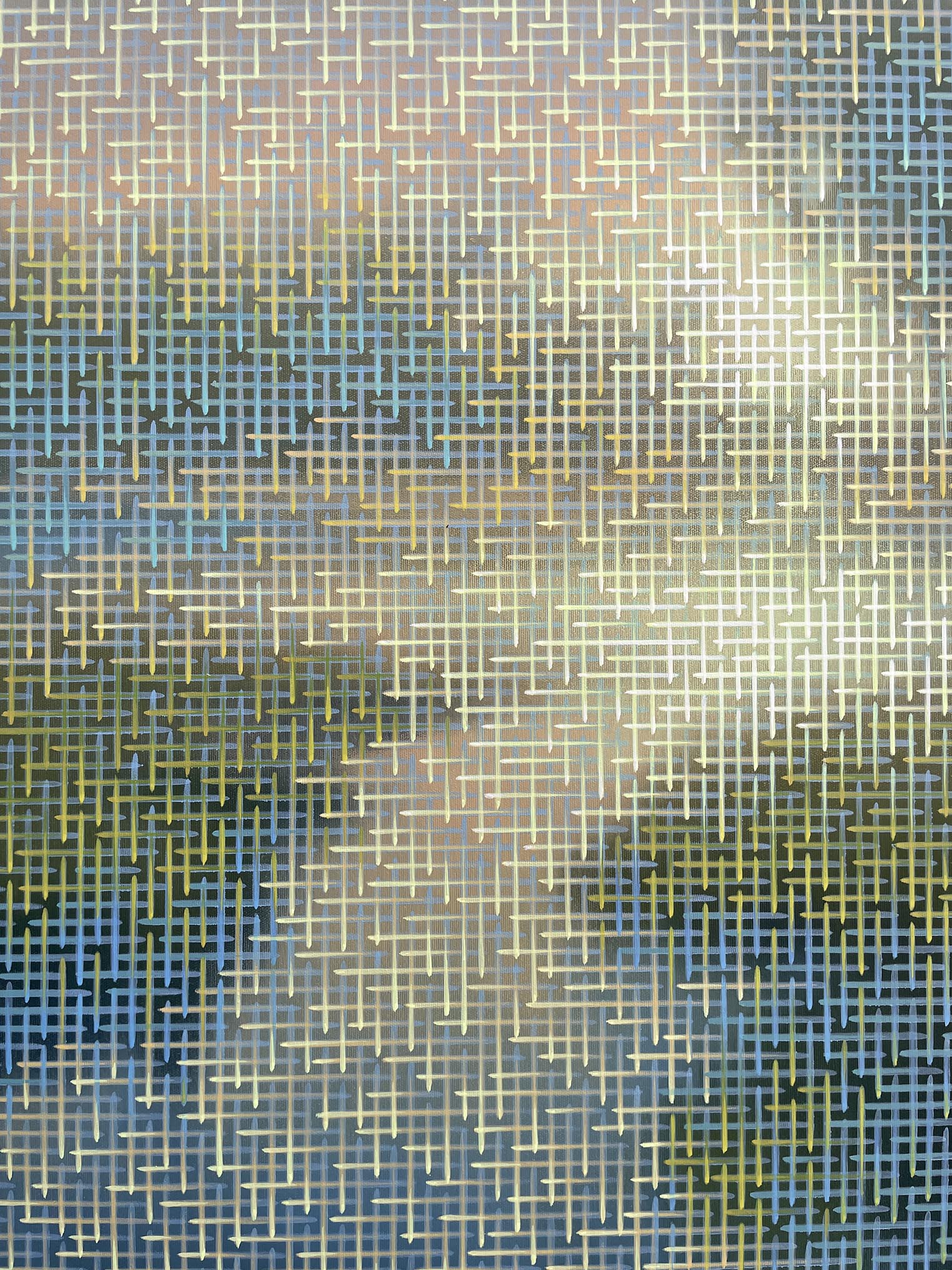 Abstract pattern with geometric shapes in blue, green, and gray tones.