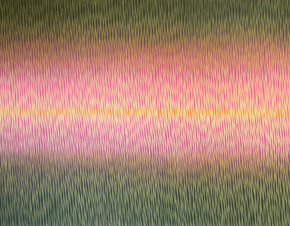 Abstract pattern with vertical lines in pink, green, and yellow.