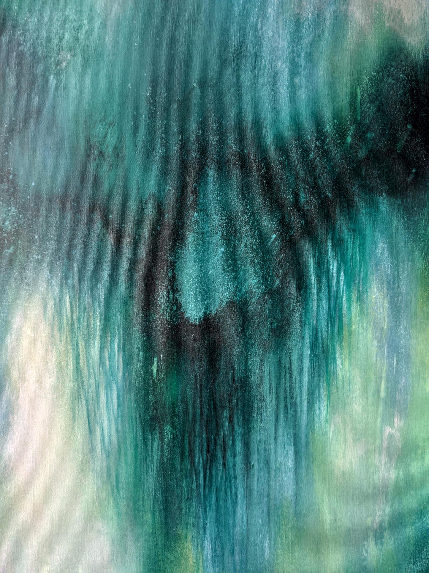 Abstract art with teal, black, and white colors