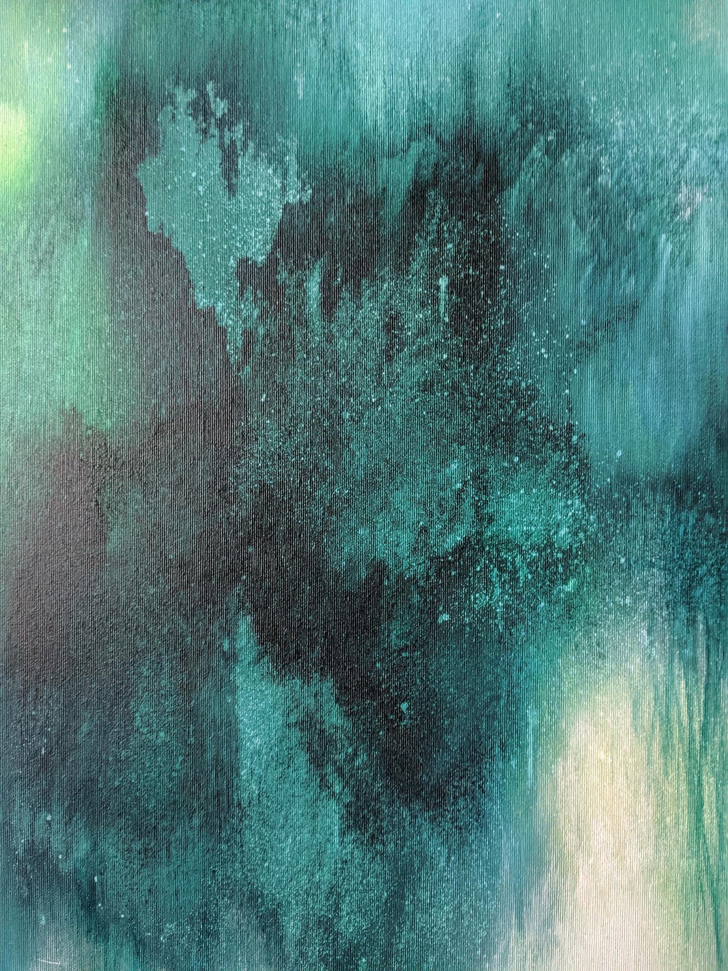 Abstract art with teal, black, and white colors