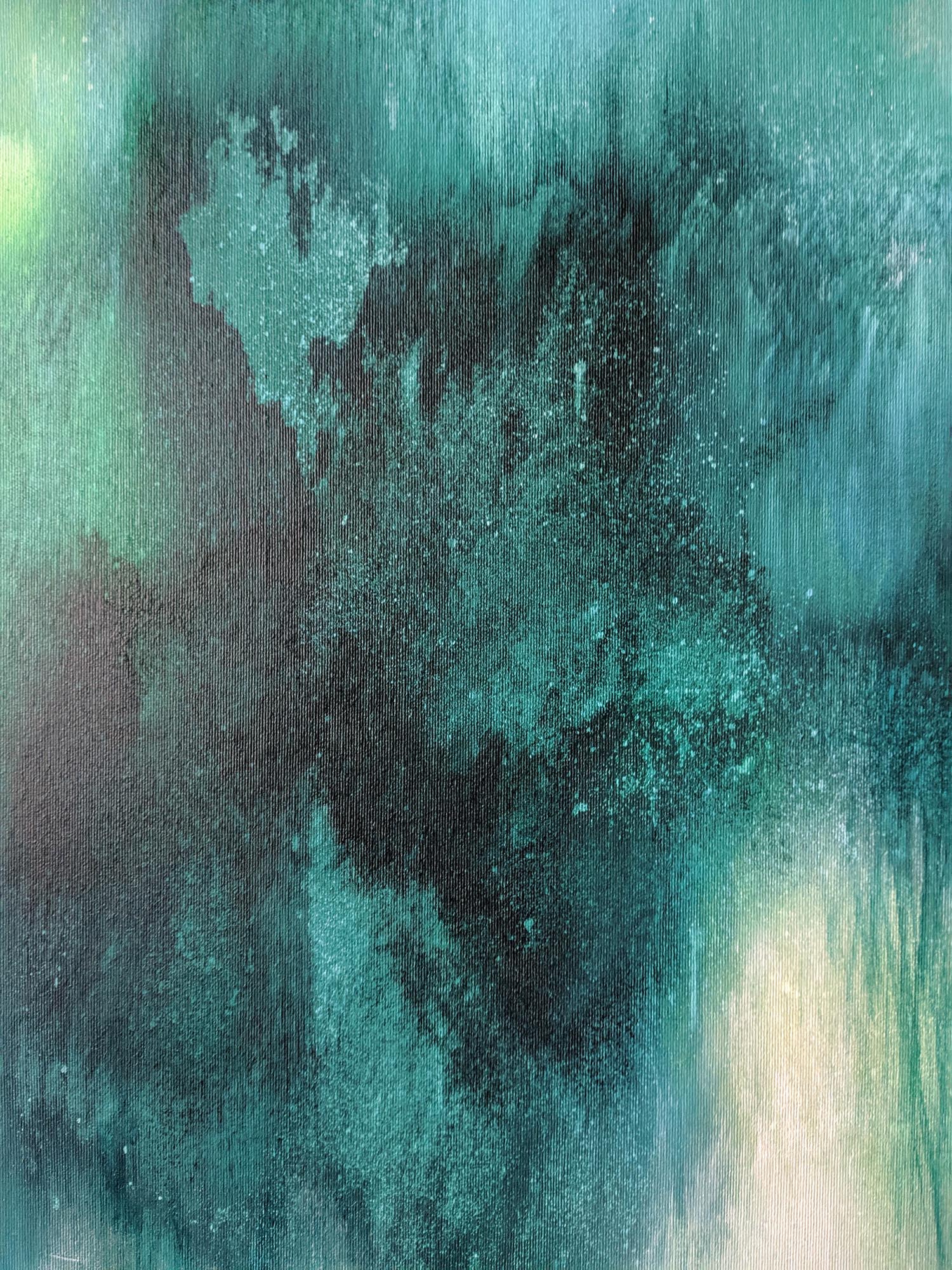 Abstract art with teal, black, and white colors