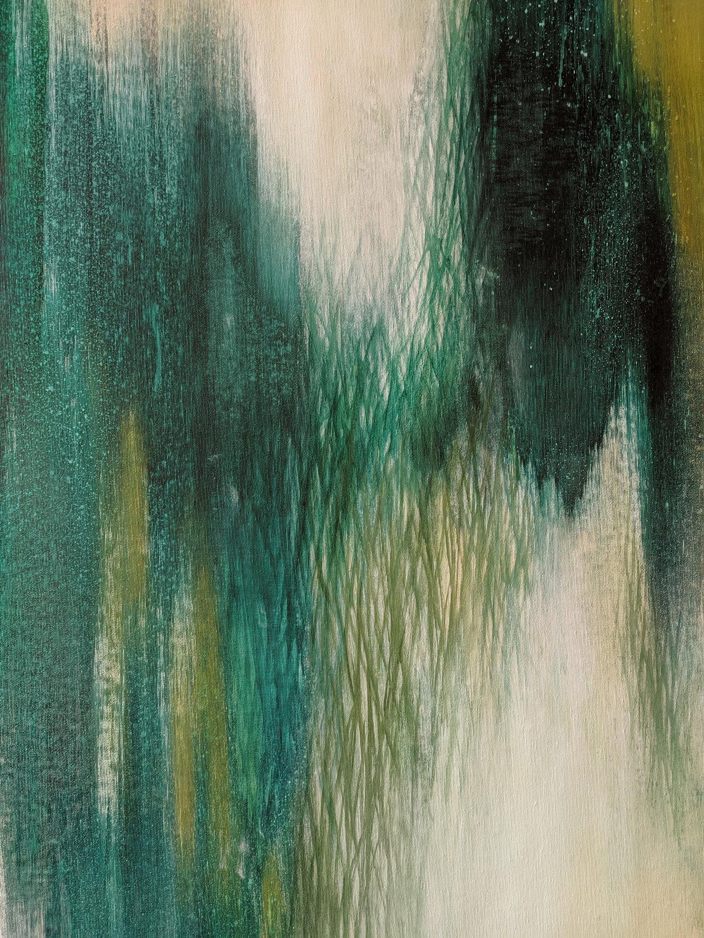 Abstract art with green, black, and beige colors