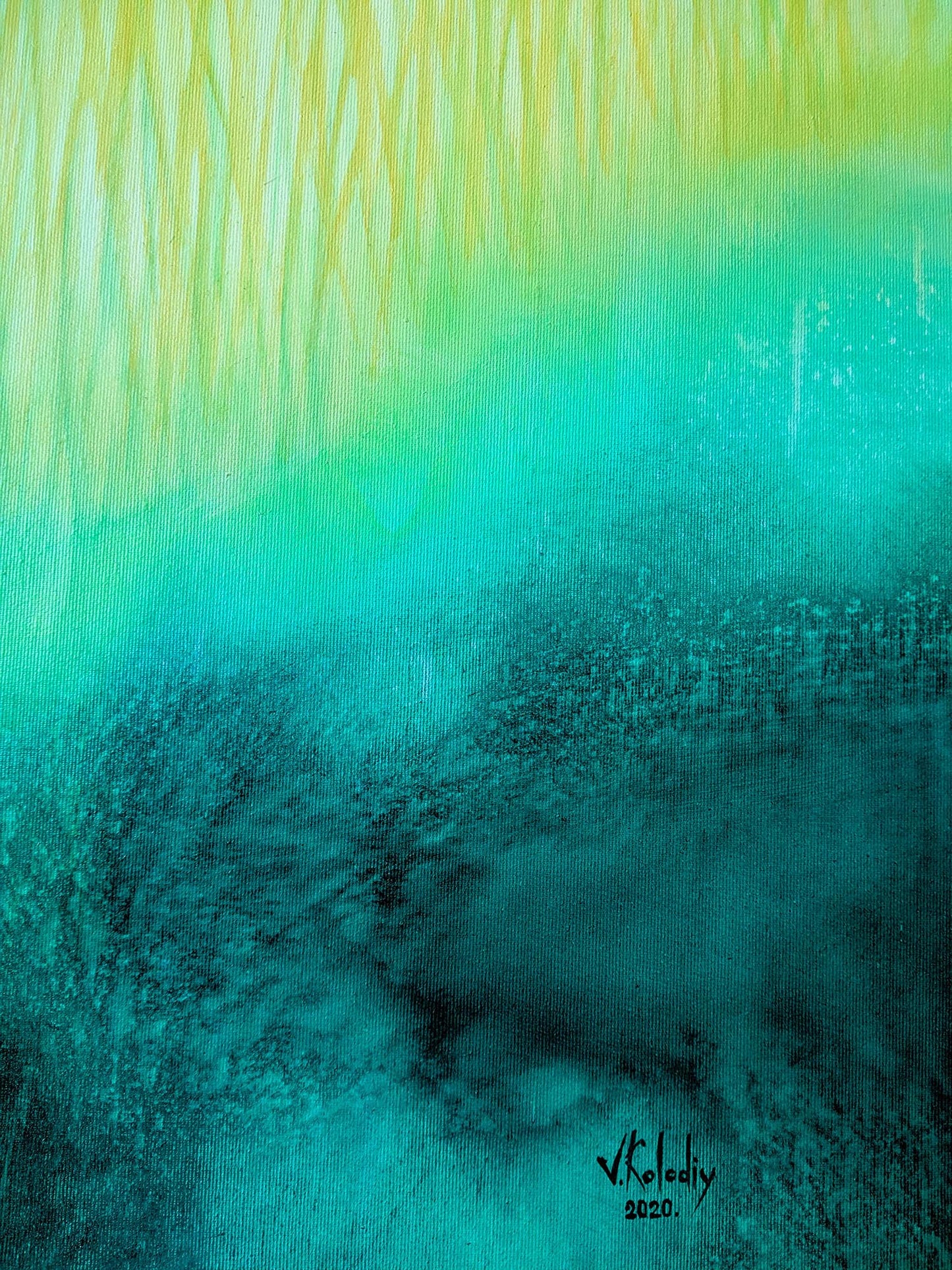 Abstract artwork with gradient of green and blue hues